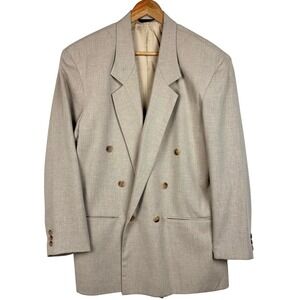 Vintage Cotler Blazer Double Breasted Linen Silk Blend Mens 38 Tan USA Old Money